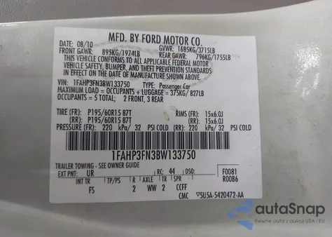 2011 Ford Focus Se z USA, uszkodzony, nr VIN 1FAHP3FN3BW133750